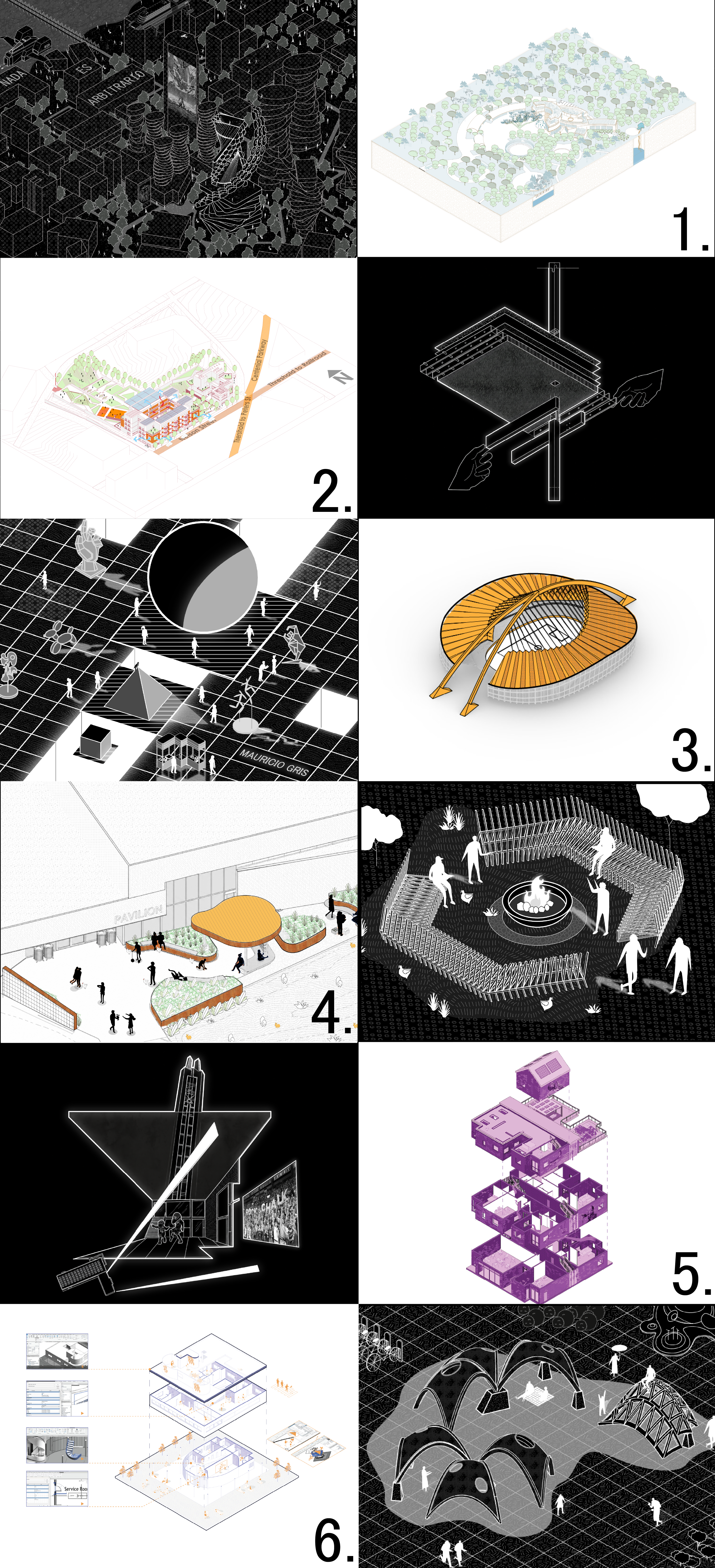 Vertical table of contents showing selected architectural projects